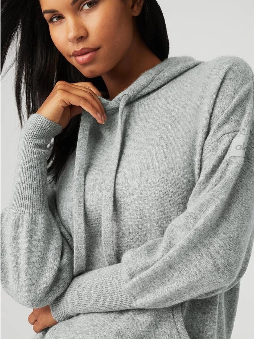 ALO YOGA Cozy Gray Cashmere-Blend Jet Set Hoodie Pullover Sweatshirt S $300 - Picture 4 of 12